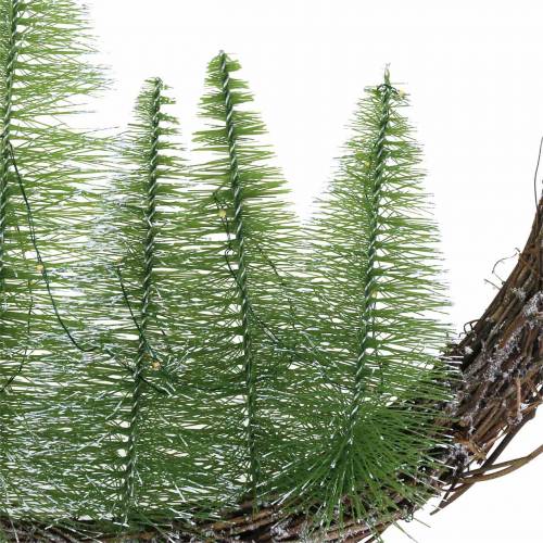 Floristik24 Weihnachtskranz mit Bäumchen und LED Ø48cm Beschneit Grün, Braun