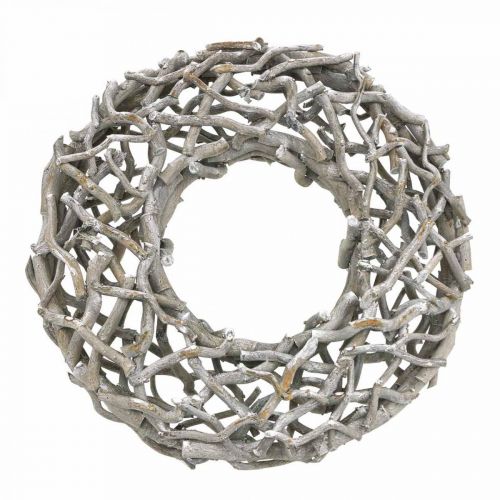 Floristik24 Dekokranz Holz Grau gekalkt Naturkranz Tischdeko Ø50cm