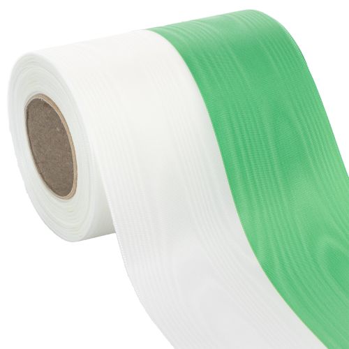 Artikel Kranzbänder Moiré 125mm x 25m in Grün-Weiß, Schleifenband Taftbindung, Nationalband Dekoband