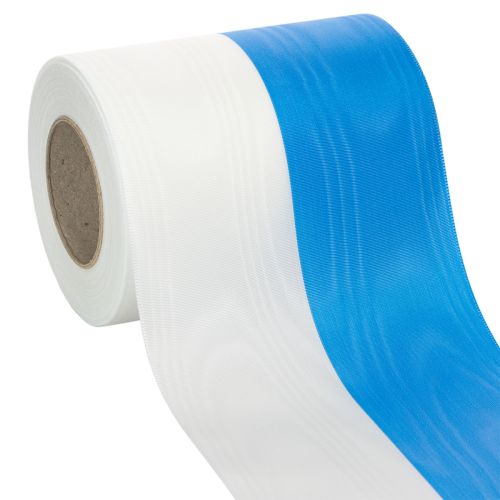 Artikel Kranzband Blau-Weiss, Moiré-Struktur, 125 mm breit, 25 m Rolle, Dekoband und Trauerband