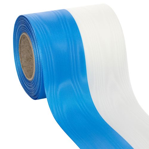 Kranzband Taft Blau-Weiss Moiré 100 mm Dekoband für Gedenk- und Festdekoration