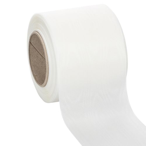 Floristik24 Kranzband Weiß Hochwertig 75mm x 25m - Dekoband für Floristik und Trauerfeiern, ideal zum Bedrucken