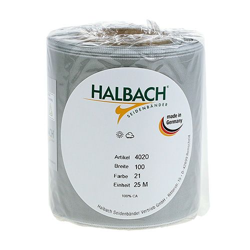 Artikel Satin Kranzband Silber 100mm 25m für Trauer, Gedenkkränze & Jubiläen, Wetterfest & Kompostierbar