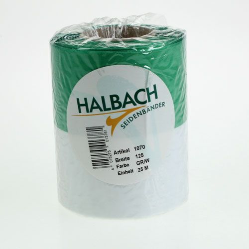 Artikel Kranzbänder Moiré 125mm x 25m in Grün-Weiß, Schleifenband Taftbindung, Nationalband Dekoband