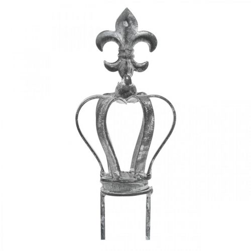 Floristik24 Dekostecker Krone aus Metall Grau, Weiß gewaschen Ø6,5cm H12cm