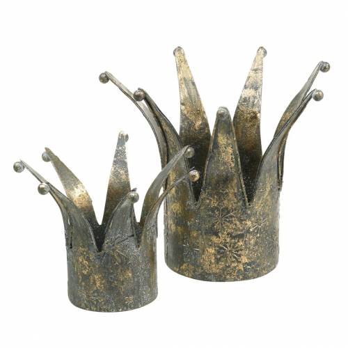 Floristik24 Krone Metall Golden Antik-Optik Ø13,5/17,5cm 2er-Set
