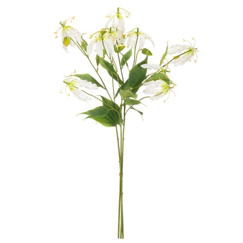 Künstlicher Gloriosa Blütenzweig weiss gelb aus Kunststoff und Stoff 80 cm 3er-Set | Floristik24.ch