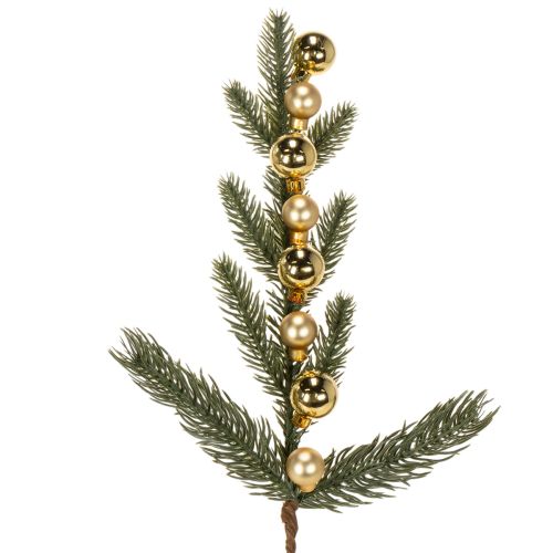 Künstlicher Tannenzweig mit goldfarbenen Mini-Christbaumkugeln, 46 cm, 2 Stück