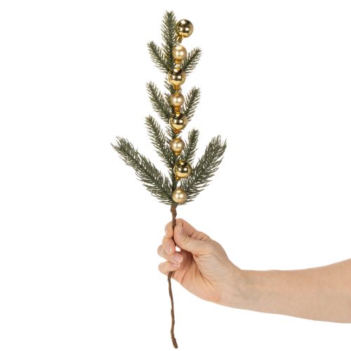 Künstlicher Tannenzweig mit goldfarbenen Mini-Christbaumkugeln, 46 cm, 2 Stück | Floristik24.ch