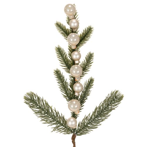 Künstlicher Tannenzweig mit weissen Mini-Christbaumkugeln, 46 cm, 2 Stück für Weihnachtsdekoration