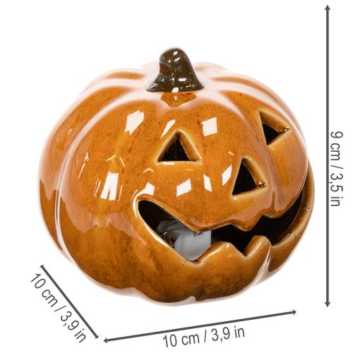 Keramikkürbis mit LED Beleuchtung 10cm Orange für Halloween | Floristik24.ch