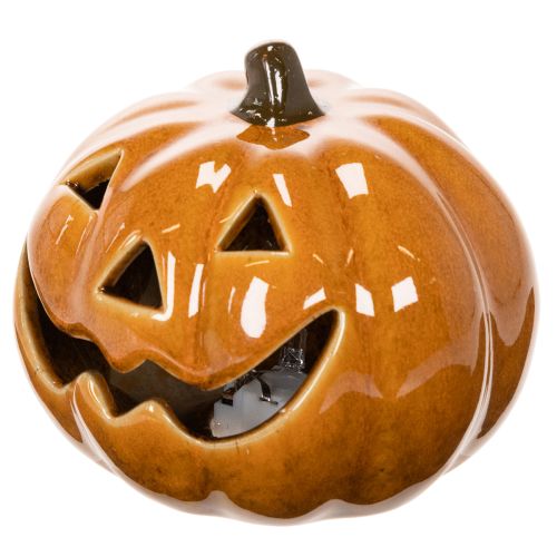 Keramikkürbis mit LED Beleuchtung 10cm Orange für Halloween | Floristik24.ch