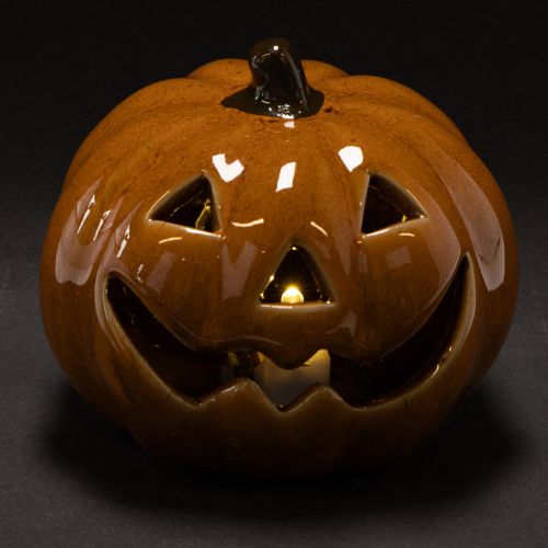Keramikkürbis mit LED Beleuchtung 10cm Orange für Halloween | Floristik24.ch