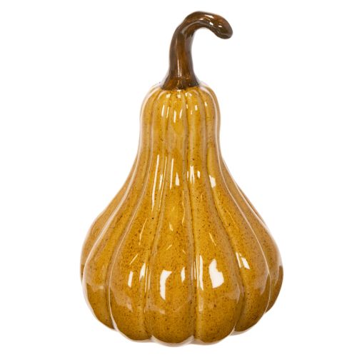 Deko-Kürbis aus Keramik 18cm Dunkelgelb mit Braun