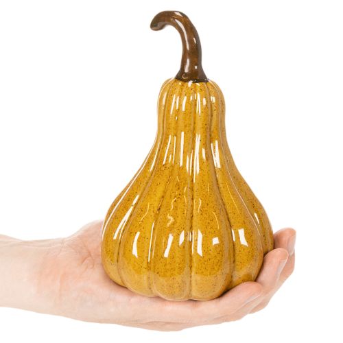Deko-Kürbis aus Keramik 18cm Dunkelgelb mit Braun | Floristik24.ch
