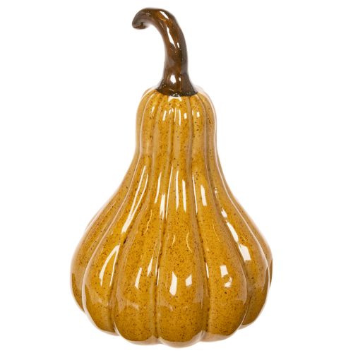 Deko-Kürbis aus Keramik 18cm Dunkelgelb mit Braun | Floristik24.ch