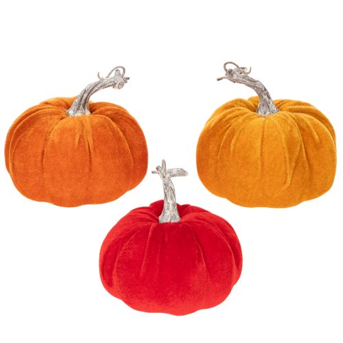 Set aus drei Stoff-Kürbissen in Orange, Gelb und Rot, 13 cm hoch, herbstliche Tischdekoration | Floristik24.ch