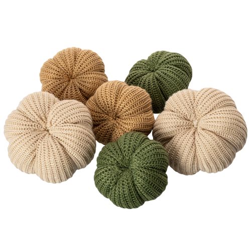 Gestrickte Deko-Kürbisse 10 cm und 8 cm 6er-Set Braun, Beige, Grün | Floristik24.ch