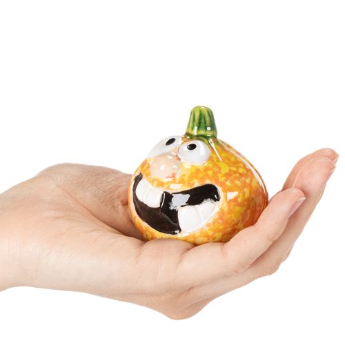 Dekofigur Kürbis aus Keramik, 6 cm, 2er-Set, Orange mit Grün | Floristik24.ch