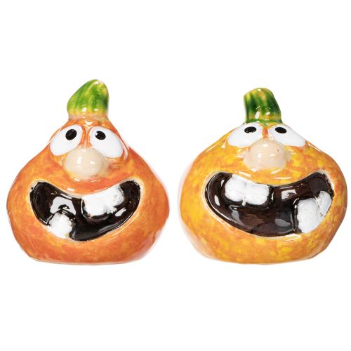 Dekofigur Kürbis aus Keramik, 6 cm, 2er-Set, Orange mit Grün | Floristik24.ch