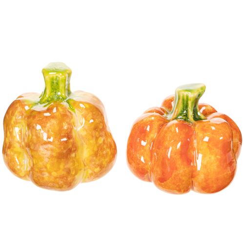 Deko-Kürbis aus Keramik 6cm 2-teilig in Orange und Grün