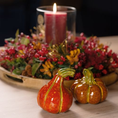 Floristik24 Kürbisse Keramik Herbstdeko Braun Orange 10/13cm 2 St