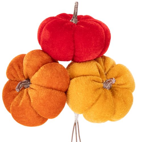 Deko-Kürbis aus Samt am Draht Dreifarbig 8cm Set 9 Stück für Herbstdeko | Floristik24.ch