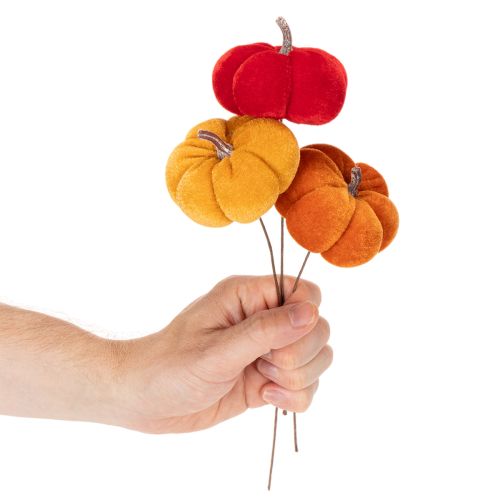Deko-Kürbis aus Samt am Draht Dreifarbig 8cm Set 9 Stück für Herbstdeko | Floristik24.ch