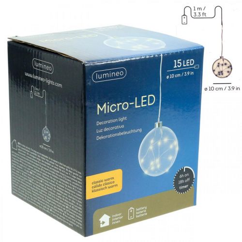 Floristik24 LED Kugel Innen Ø10cm getönt 15L Warmweiß Timer