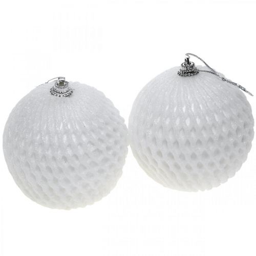 Floristik24 Weihnachtskugel Weiß Wabenmuster Christbaumkugel Ø8cm 6St