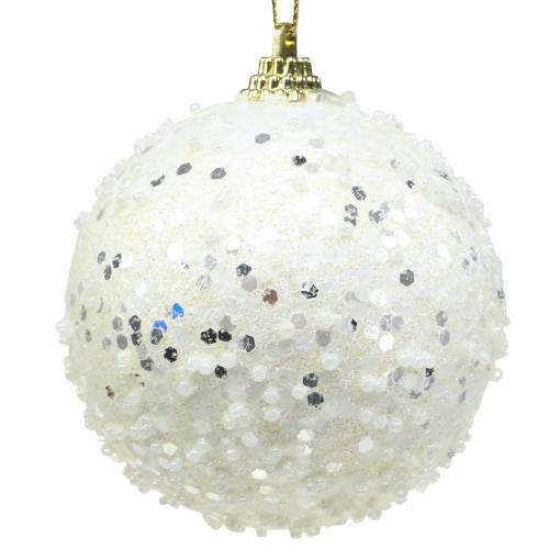 Floristik24 Christbaumschmuck Weihnachtskugel Foam Weiß Glitter Ø8cm 2St