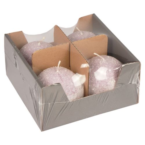 Floristik24 Runde Kerzen Lila Schneeball Glitter Kugelkerzen 8 cm 4 St