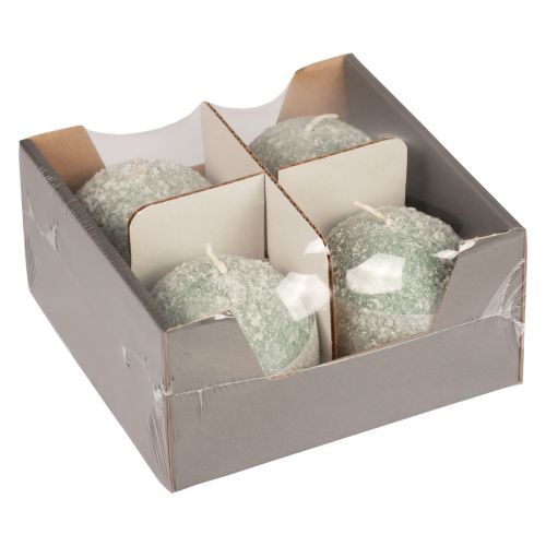 Artikel Set 4 Grüne Kugelkerzen 8cm Glitter Schneeball Weihnachtsdeko Advent Kerzen