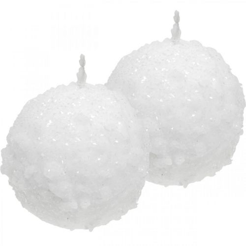 Artikel Adventskerzen Schneeball-Design, Ø80mm weiße Kugelkerzen Set 4St, Weihnachtsdeko Winterzauber