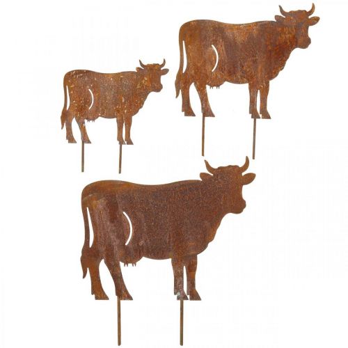 Kühe, Metallstecker Kuh, Gartendeko, Edelrost L14,5/19/24cm  3er-Set-580902-000-712