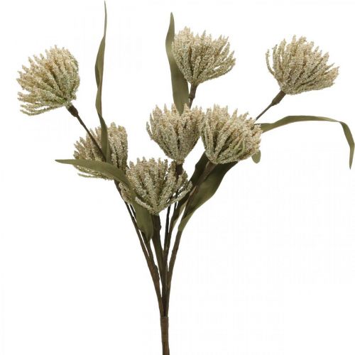 Artikel Kunstblume mit 6 Blüten beflockt Beige Grün 3er-Bund H38cm