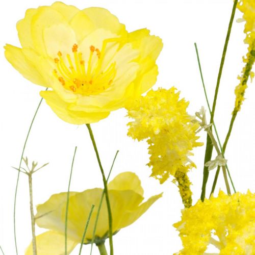 Floristik24 Kunstblumenstrauß Gelb, Mohn und Strauch-Ranunkeln im Bund, Seidenblumen, Frühlingsdeko L45cm