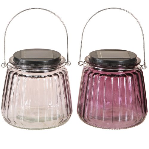 Floristik24 LED Gartenleuchte Glas Solar zum Hängen Lila Ø10,5cm 2St