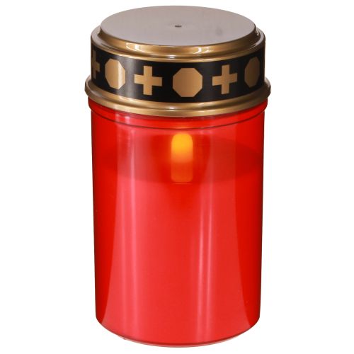 LED Grablicht mit Timer Friedhofskerze für Batterie Rot H12,5cm