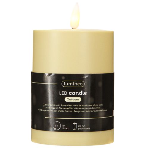 Floristik24 LED Kerze Outdoor Timer Flammeneffekt Grünbeige H12cm