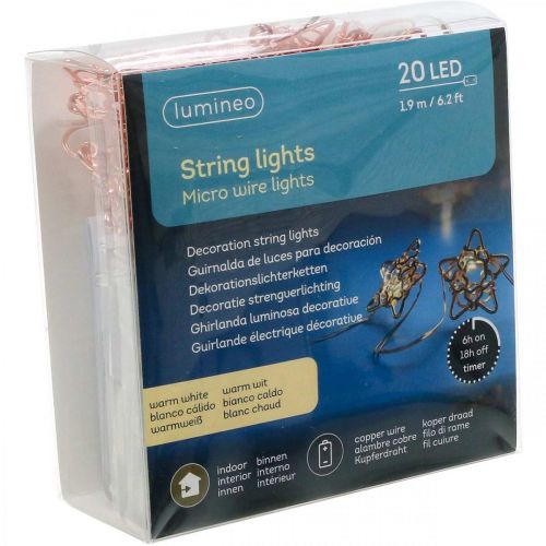 Artikel LED Lichterkette Sterne Micro LED Timer Innen Kupfer 1,90m