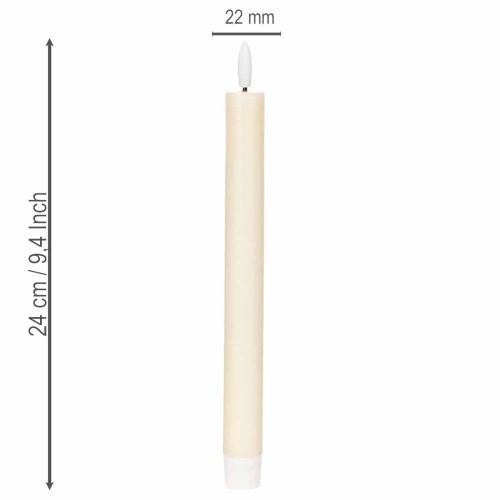 ProductNameLED-Spitzkerzen aus Echtwachs, 24 cm, Cremeweiss, warmweisses Licht, 2er-Set mit 6-Stunden-Timer/ ProductName
ProductDescription<h2>LED-Spitzkerzen aus Echtwachs für Tisch und Wohnraum</h2>
<p>Das Set enthält zwei LED-Spitzkerzen aus Echtwachs | Floristik24.ch