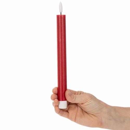 2 rote LED-Spitzkerzen aus Echtwachs, 24 cm, warmweisses Licht, 2 Stück | Floristik24.ch