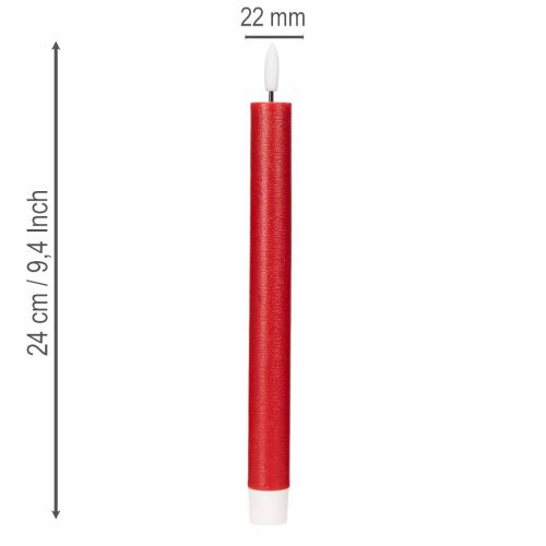 2 rote LED-Spitzkerzen aus Echtwachs, 24 cm, warmweisses Licht, 2 Stück | Floristik24.ch