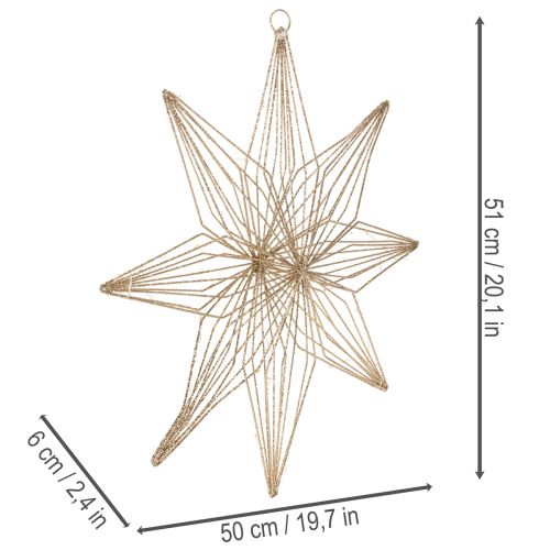 LED Deko-Stern aus goldfarbenem Draht zum Aufhängen, 51 cm, batteriebetrieben | Floristik24.ch