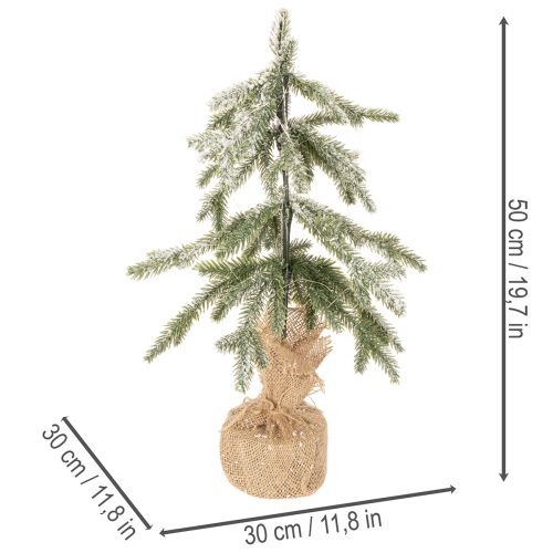 Künstlicher Tannenbaum mit LED 50 cm beschneit im Jutesack für Innen | Floristik24.ch