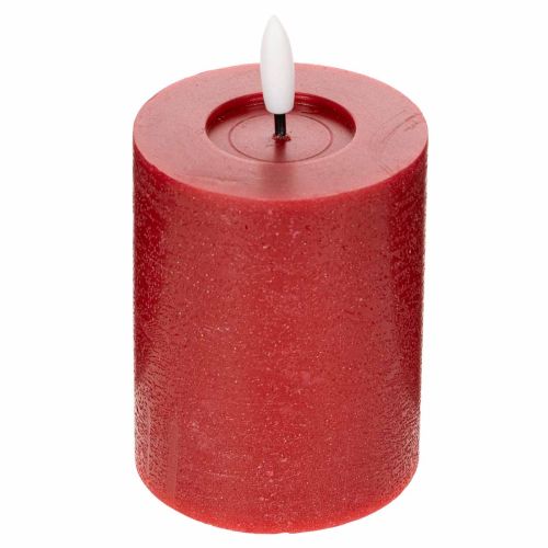 LED-Stumpenkerze aus Echtwachs, 12 cm, weinrot, mit Timer und warmweissem Licht