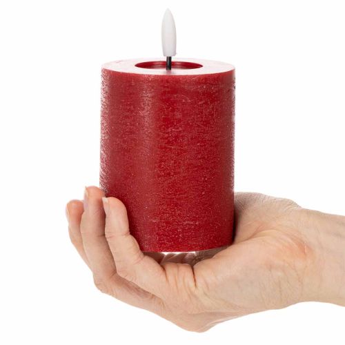 LED-Stumpenkerze aus Echtwachs, 12 cm, weinrot, mit Timer und warmweissem Licht | Floristik24.ch