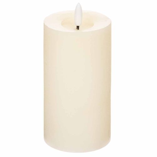 LED-Stumpenkerze aus Echtwachs, 15 cm, Weiss, warmweisses Licht mit Timer