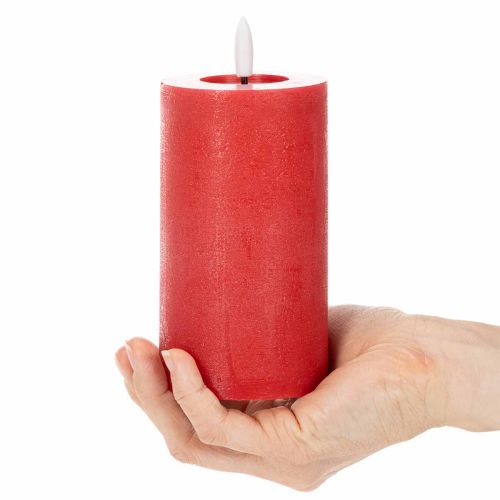 Rote LED-Stumpenkerze aus Echtwachs mit Timer, 15 cm | Floristik24.ch